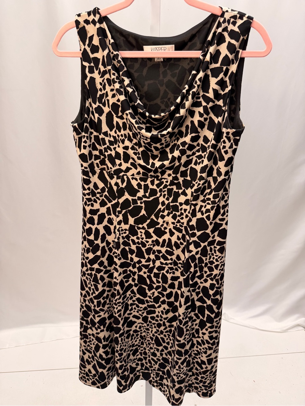 Kasper Animal Print Cowl Neck Sleeveless Shift Dress Size 8
